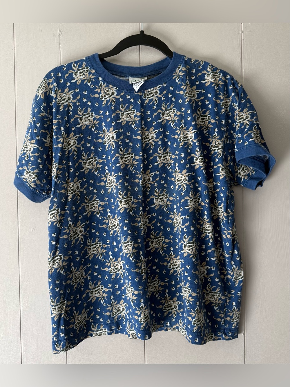 Vintage L.L. Bean Floral T Shirt XL Made in USA 80s 90s Blue Botanical Tee